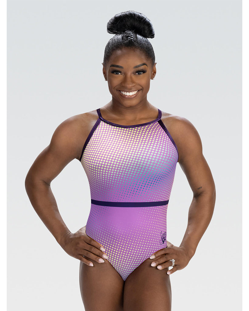 GK Elite Simone Biles Gold Standard Printed Gymnastic Camisole Leotard - E5116 Womens - Purple Ombre