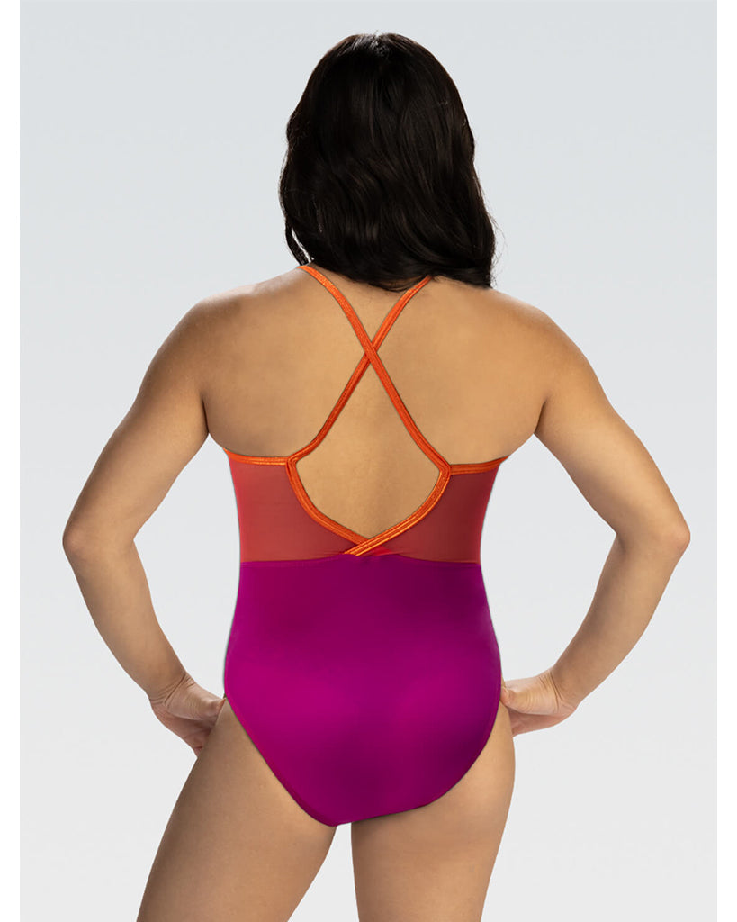 GK Elite Suni Lee Golden Shining Star Printed Gymnastic Tank Leotard - E5124 Womens - Orange/Pink Gradient Print