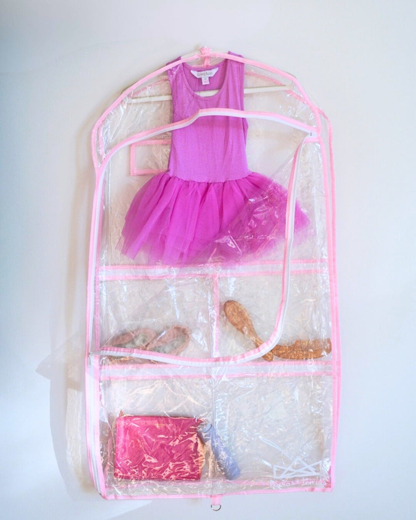 Tiaras and Tendus Clear Vinyl Garment Bag With Pockets