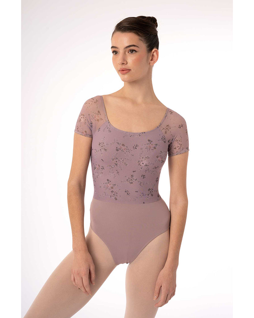 Intermezzo Felicity Petite Fleur Scoop Neck Printed Floral Mesh Cap Sleeve Leotard - 31709 Womens