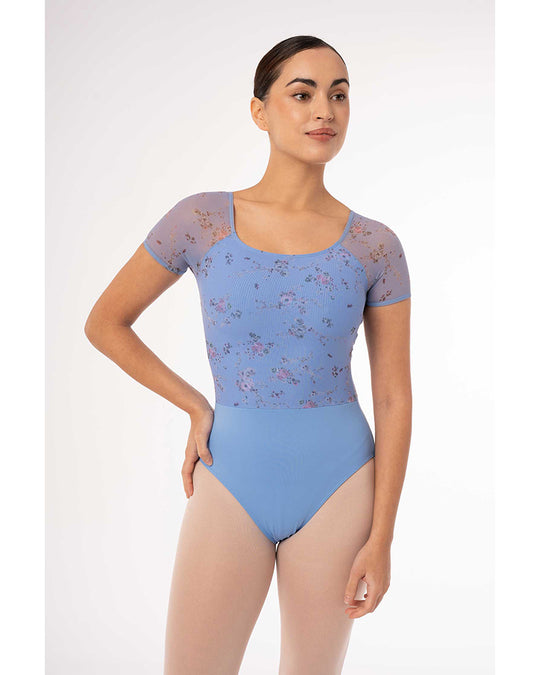 Intermezzo Felicity Petite Fleur Scoop Neck Printed Floral Mesh Cap Sleeve Leotard - 31709 Womens