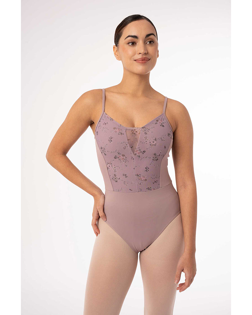 Intermezzo Florinda Petite Fleur Mock V Neck Printed Floral Mesh Camisole Leotard - 31708 Womens