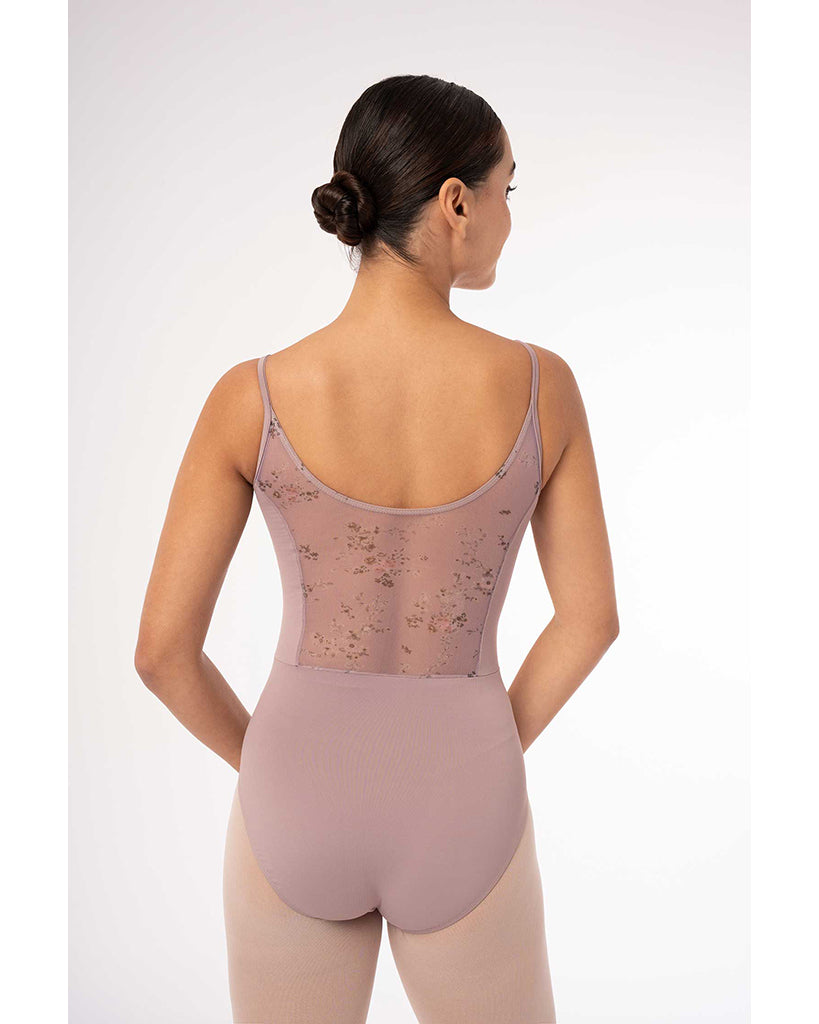 Intermezzo Florinda Petite Fleur Mock V Neck Printed Floral Mesh Camisole Leotard - 31708 Womens