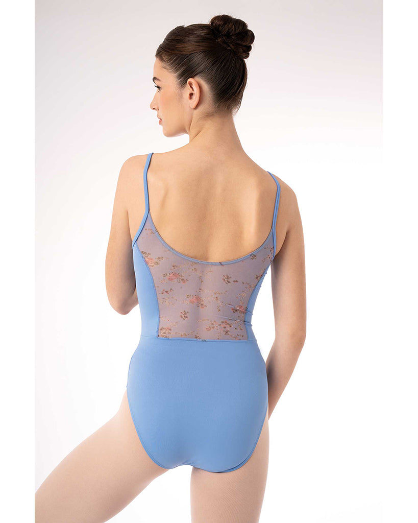 Intermezzo Florinda Petite Fleur Mock V Neck Printed Floral Mesh Camisole Leotard - 31708 Womens