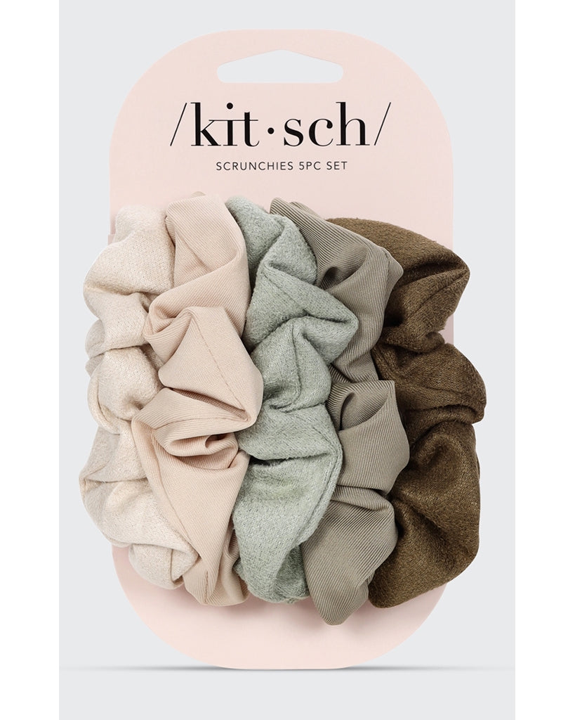 Kitsch Assorted Textured Scrunchies 5pc Set - Eucalyptus