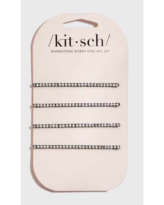 Kitsch Extra Long Rhinestone Bobby Pins 4pc Set - Hematite