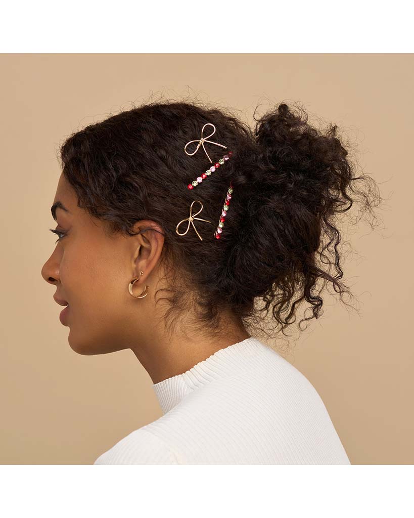 Kitsch Holiday Gemstone and Bow Bobby Pins 4pc Set