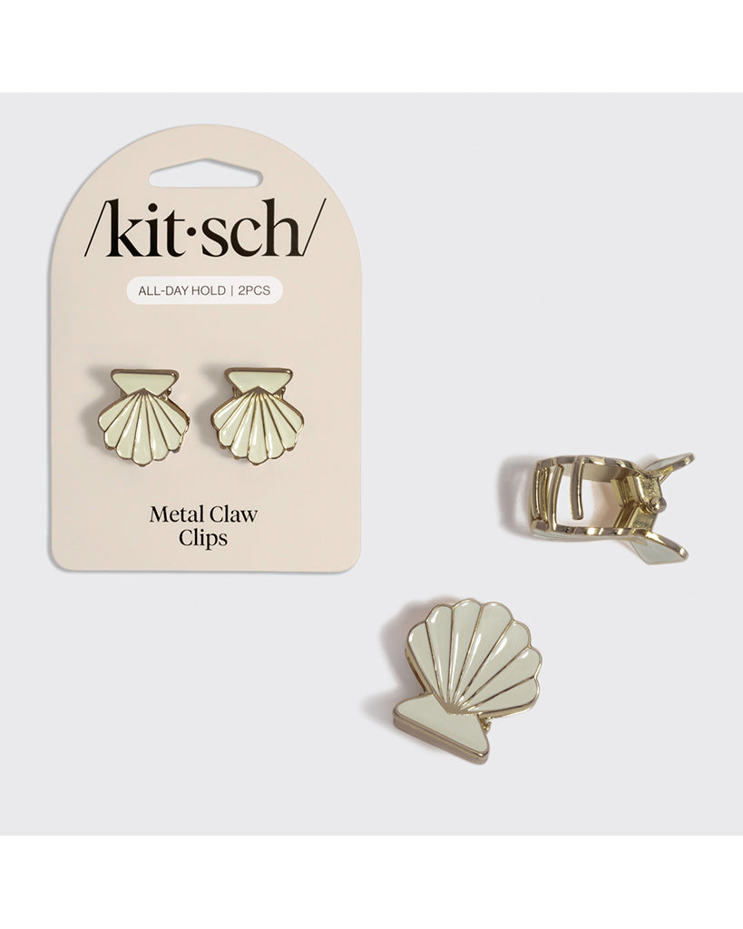 Kitsch Metal Clam Shell Hair Clip 2pc Set - Gold & Pearlized Cream