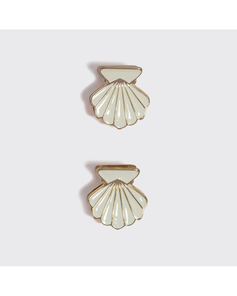 Kitsch Metal Clam Shell Hair Clip 2pc Set - Gold & Pearlized Cream