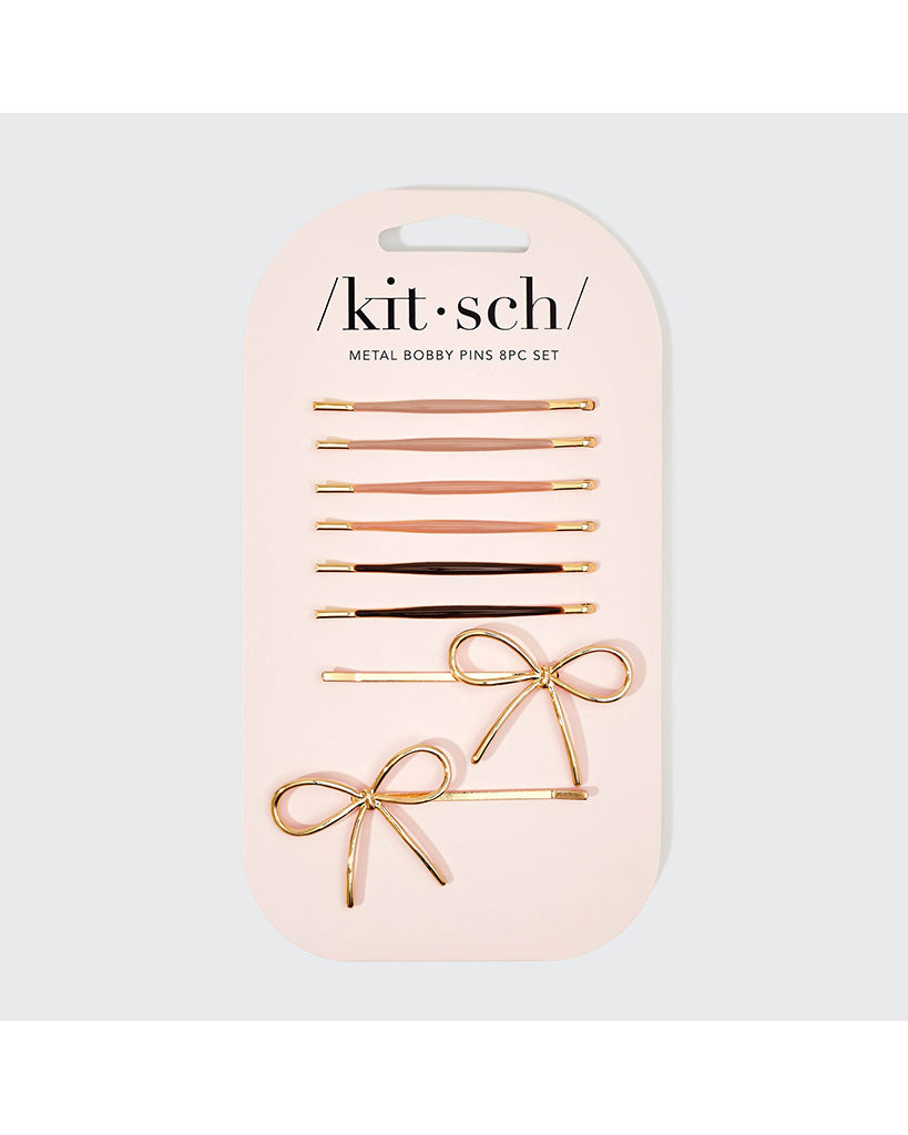 Kitsch Metal Enamel Cloud & Bow Bobby Pins 8pc Set - Rosewood