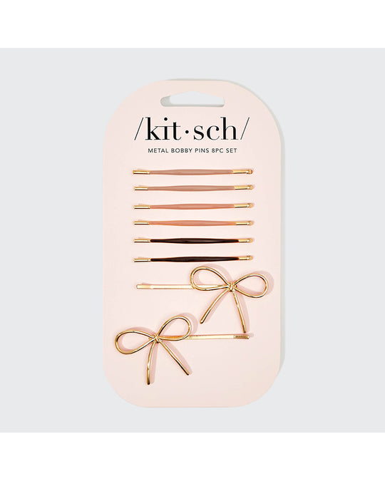 Kitsch Metal Enamel Cloud & Bow Bobby Pins 8pc Set - Rosewood