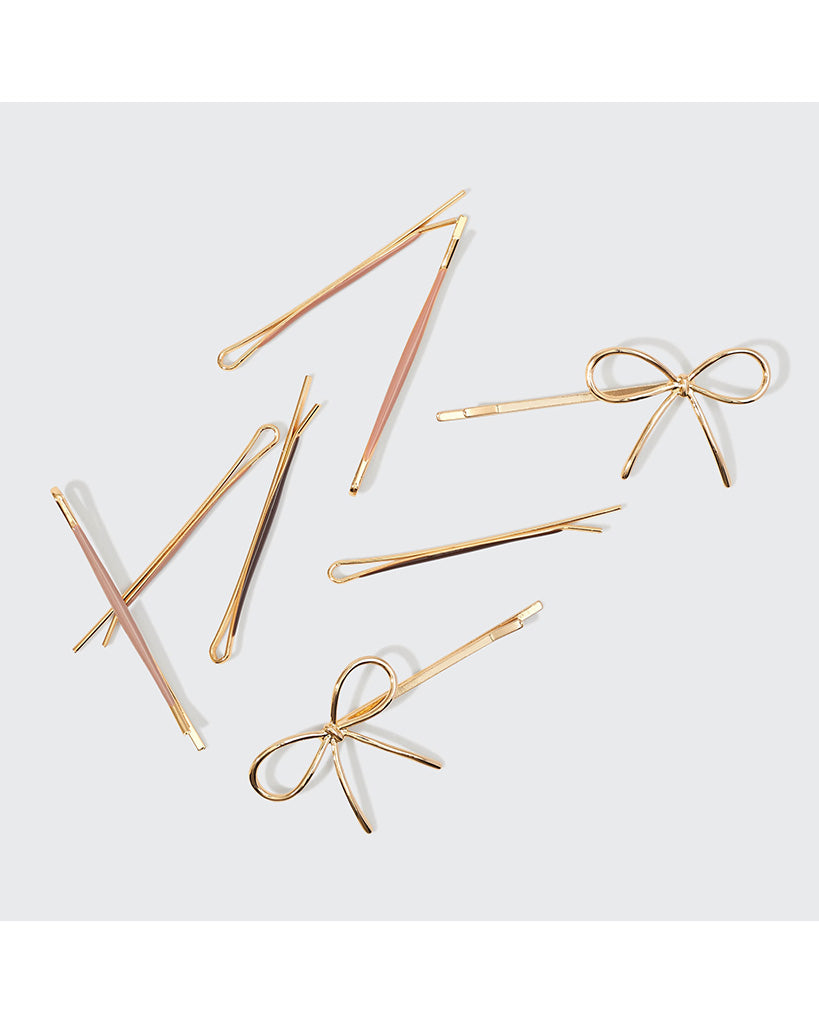 Kitsch Metal Enamel Cloud & Bow Bobby Pins 8pc Set - Rosewood