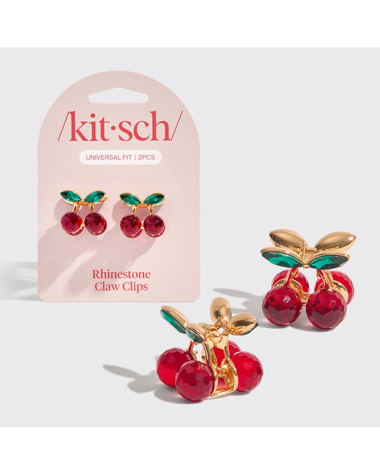 Kitsch Mini Rhinestone Claw Clips 2pc Set - Cherry