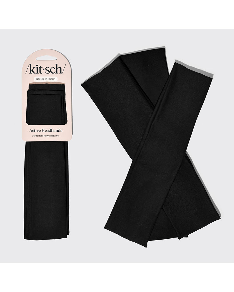 Kitsch Recycled Fabric Active Headbands 3pc Set - Black