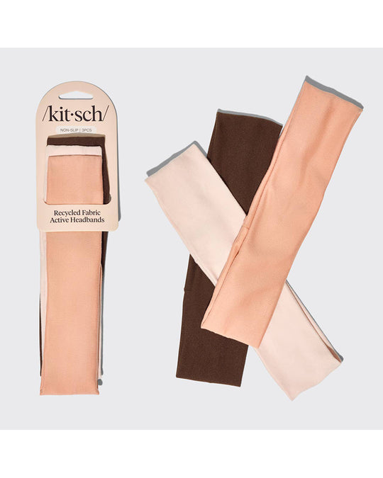Kitsch Recycled Fabric Active Headbands 3pc Set - Rosewood