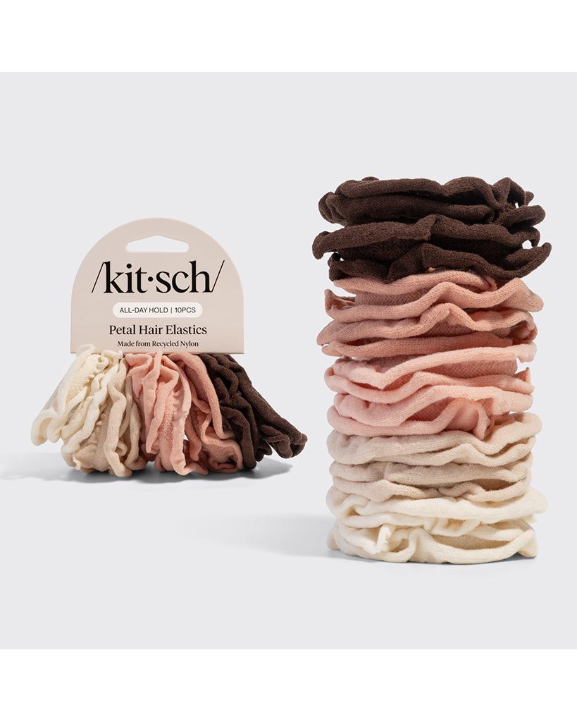 Kitsch Recycled Fabric Petal Hair Elastics 10pc Set - Blush