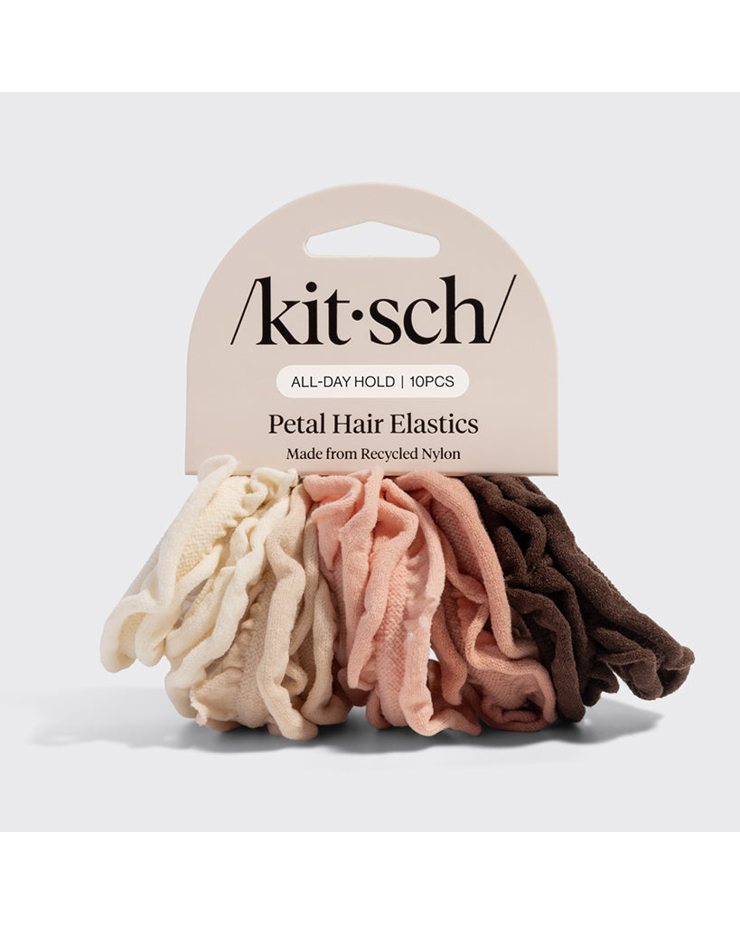 Kitsch Recycled Fabric Petal Hair Elastics 10pc Set - Blush
