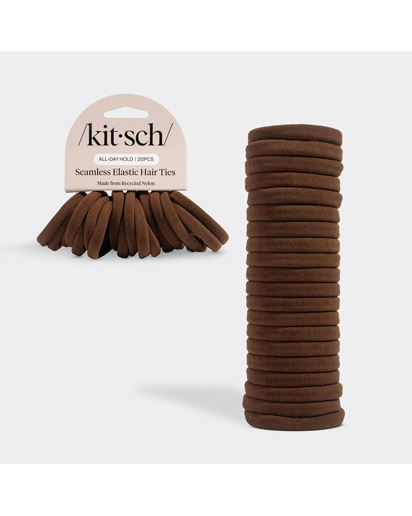 Kitsch Recycled Fabric Seamless Hair Elastics 20pc Set - Chocolate