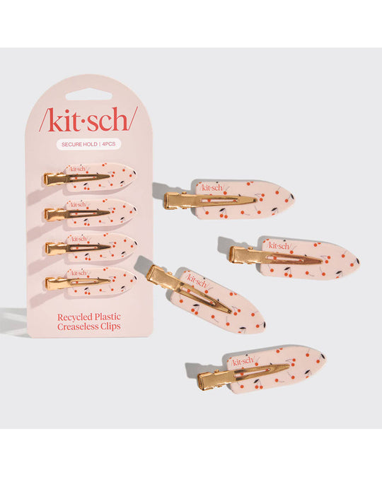 Kitsch Recycled Plastic Creaseless Clips 4pc Set - Cherry Print