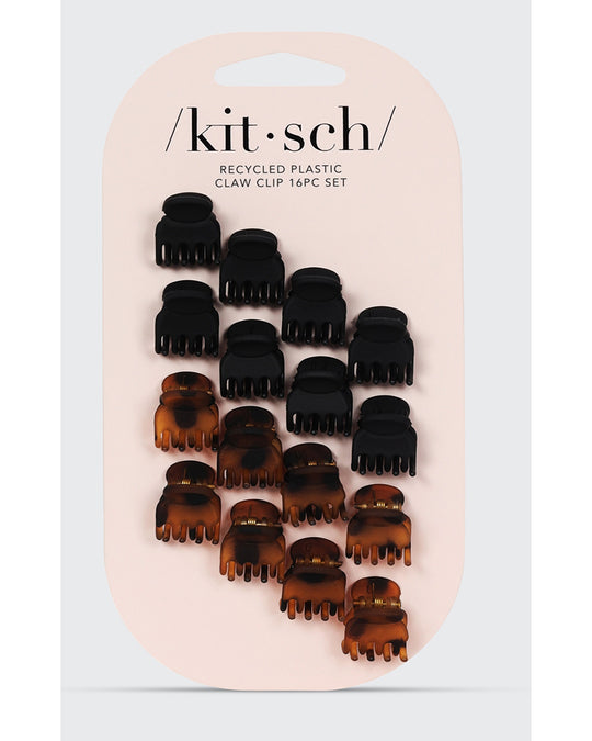 Kitsch Recycled Plastic Mini Classic Claw Clips 16pc - Black & Tort