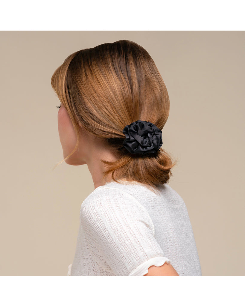 Kitsch Rosette Ruched Satin Scrunchies 3 pc Set - Black