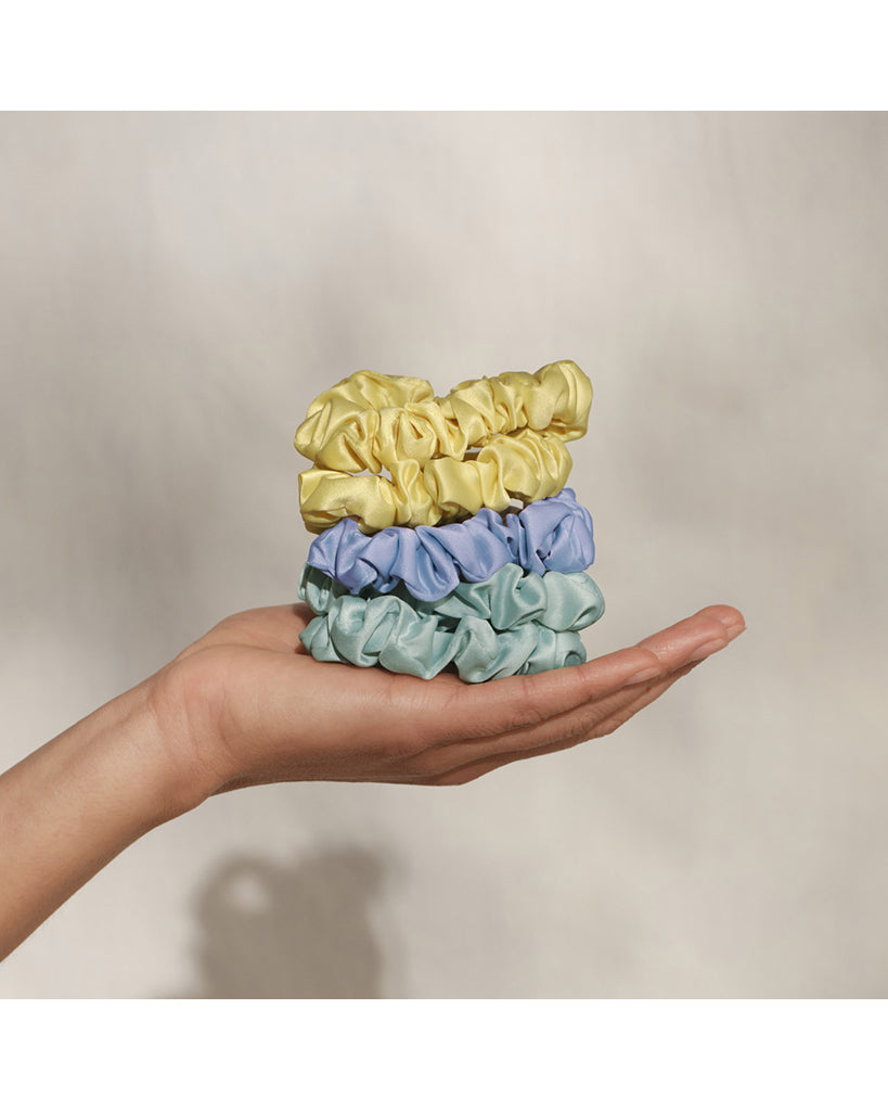 Kitsch Ruched Satin Scrunchies 5pc Set - Coastal Multi-Colour