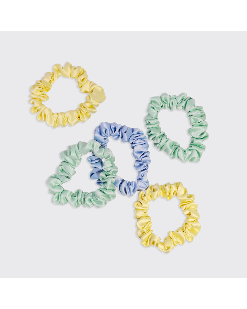 Kitsch Ruched Satin Scrunchies 5pc Set - Coastal Multi-Colour