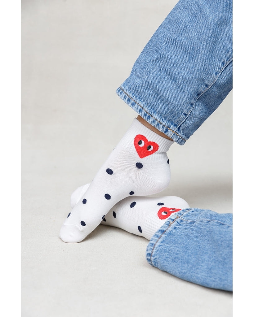 LimLim Polka Heart Short Socks - Womens - White