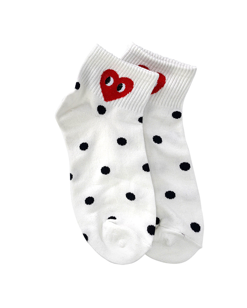 LimLim Polka Heart Short Socks - Womens - White