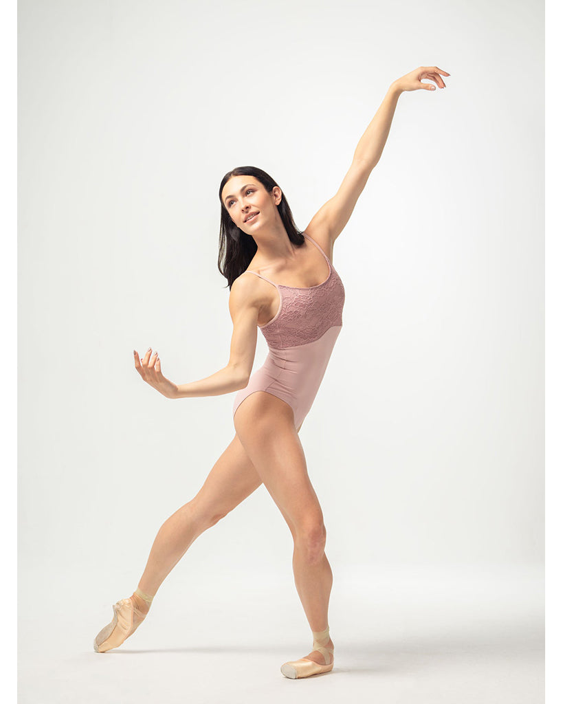 Mara Dancewear Chloe Scoop Neck Floral Lace Adjustable Strap Leotard - Rose