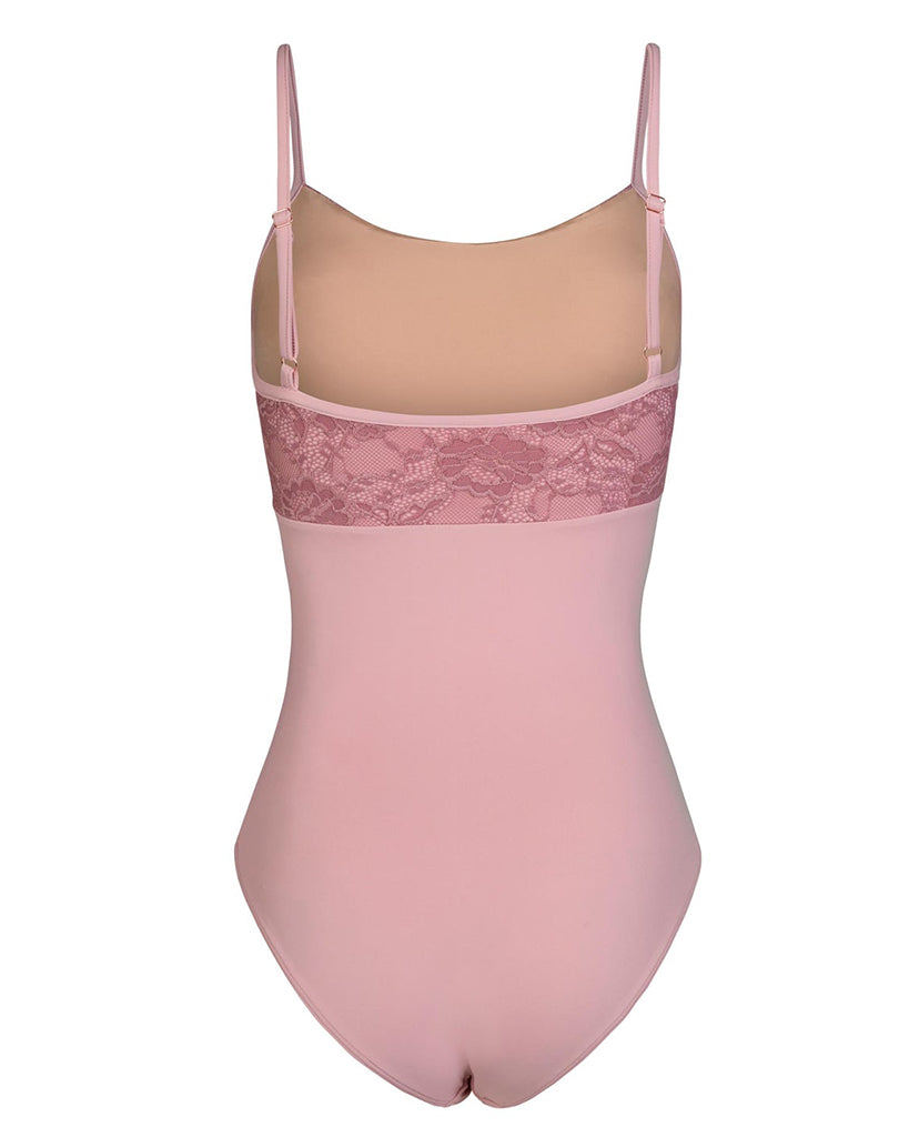 Mara Dancewear Chloe Scoop Neck Floral Lace Adjustable Strap Leotard - Rose