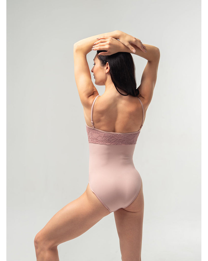 Mara Dancewear Chloe Scoop Neck Floral Lace Adjustable Strap Leotard - Rose