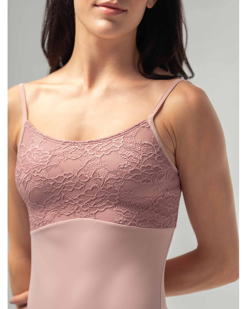 Mara Dancewear Chloe Scoop Neck Floral Lace Adjustable Strap Leotard - Rose