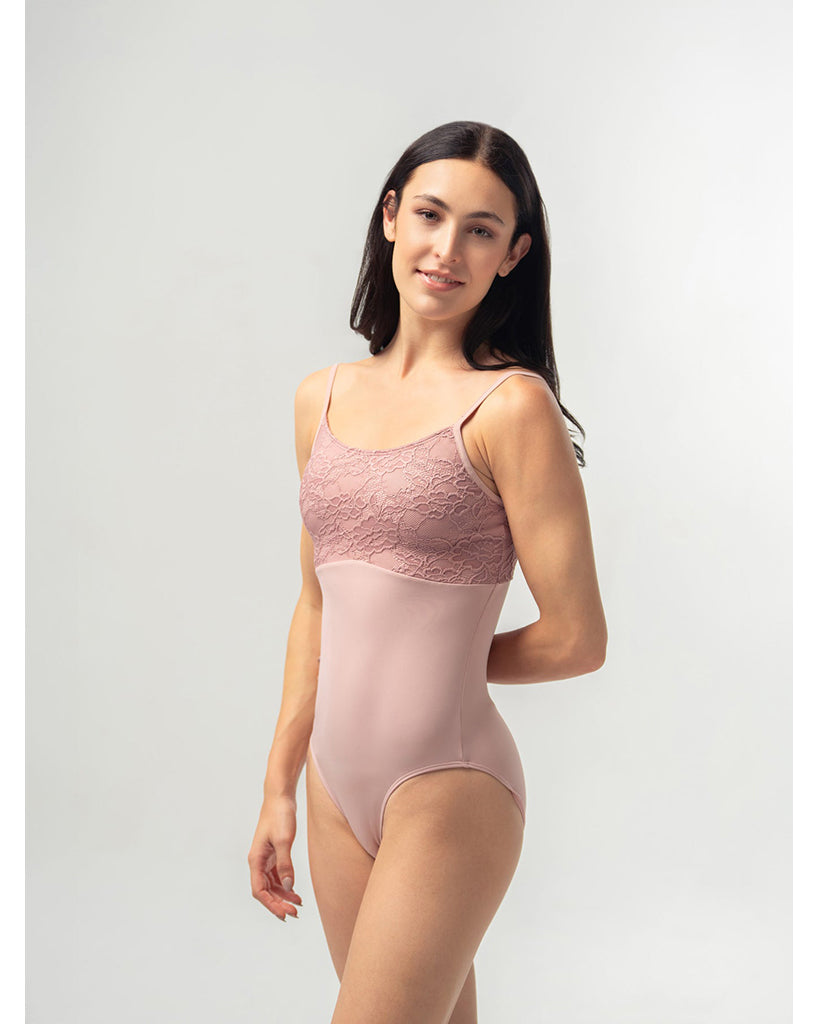 Mara Dancewear Chloe Scoop Neck Floral Lace Adjustable Strap Leotard - Rose