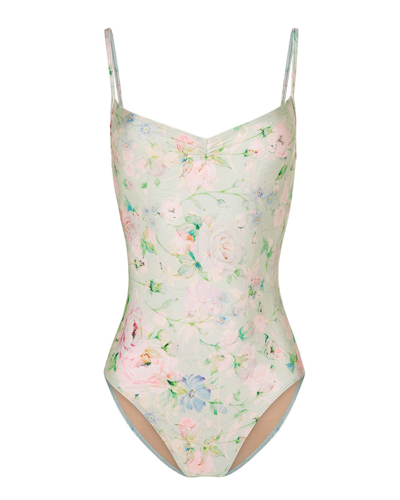 Mara Dancewear Lia Pinch Front Floral Print Adjustable Strap Leotard - Womens - Green Blossom Print