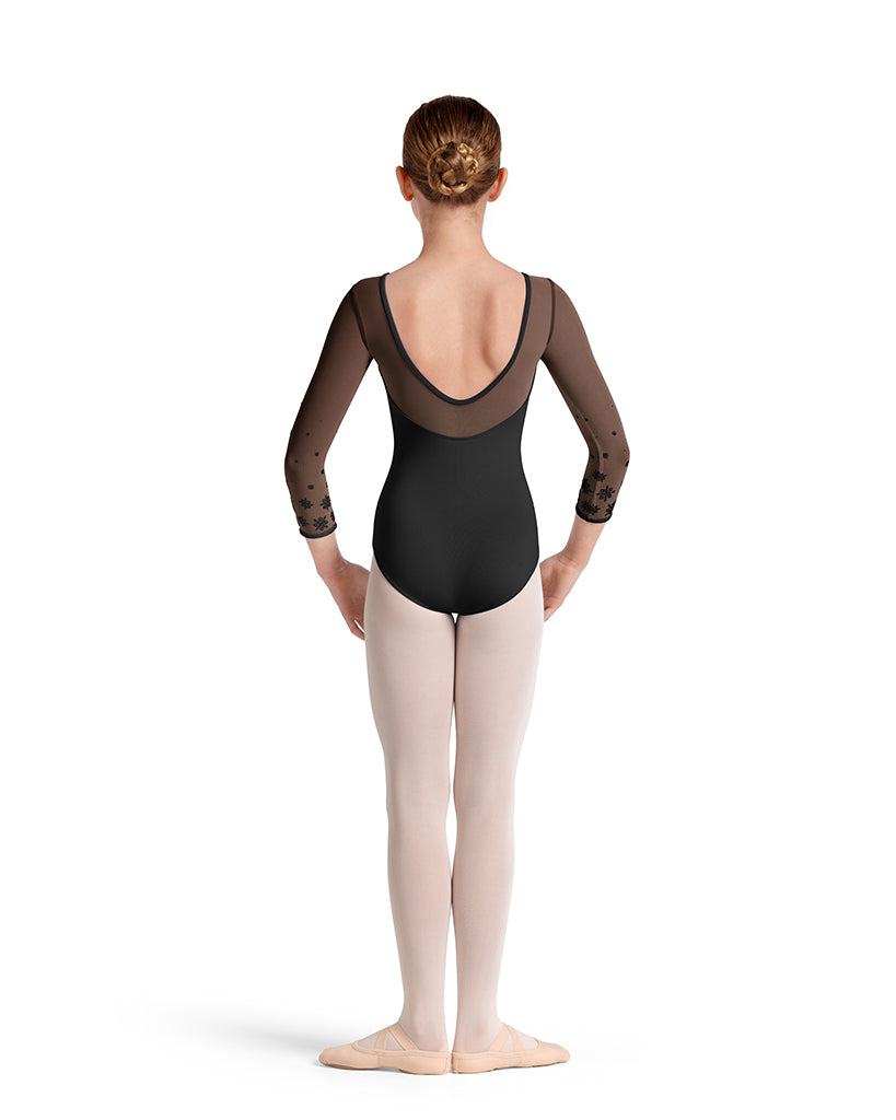 Mirella Boat Neck Kaleidoscope Velvet Detail 3/4 Sleeve Leotard - M60002C Girls