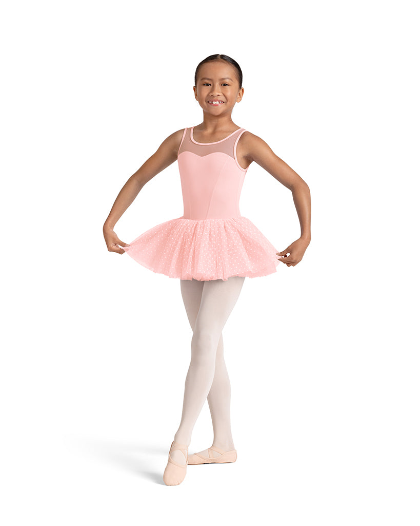 Mirella Kaleidoscope Sweetheart Neck Polka Dot Velvet Detail Mesh Tank Tutu Ballet Dress - M50002C Girls