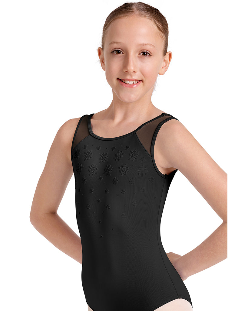 Mirella Scoop Neck Kaleidoscope Velvet Detail Mesh Back Tank Leotard - M50003C Girls