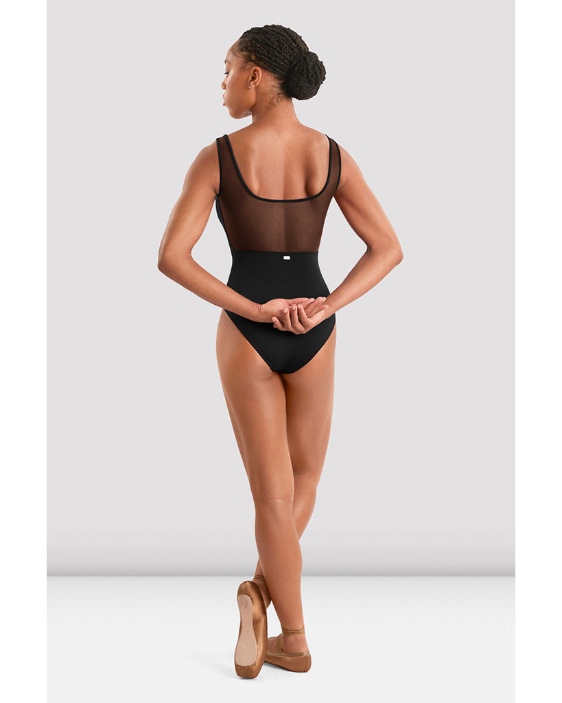Mirella Square Neck Embroidered Floral Mesh Back Tank Leotard -  M50010LM Womens