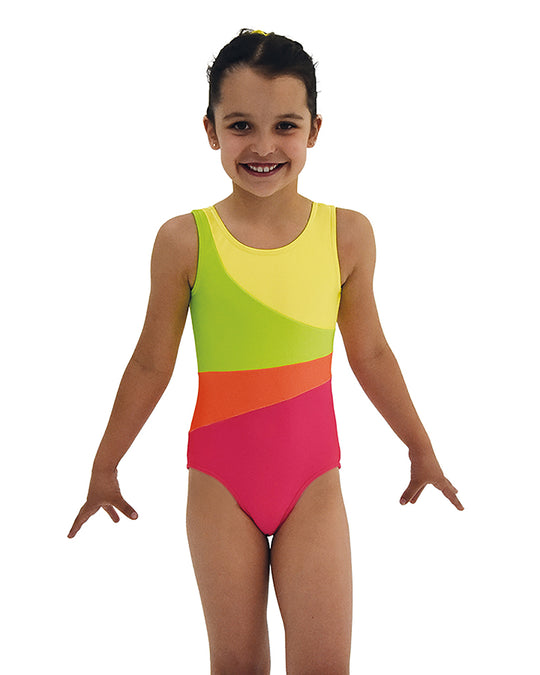 Mondor Abstract Print Gymnastic Leotard - 7812C - Gogi Neon Print Girls