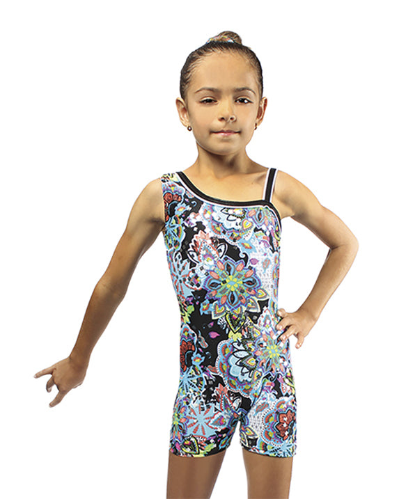 Mondor Abstract Print Gymnastic Tank Biketard - 27805C - Flower Power Print Girls