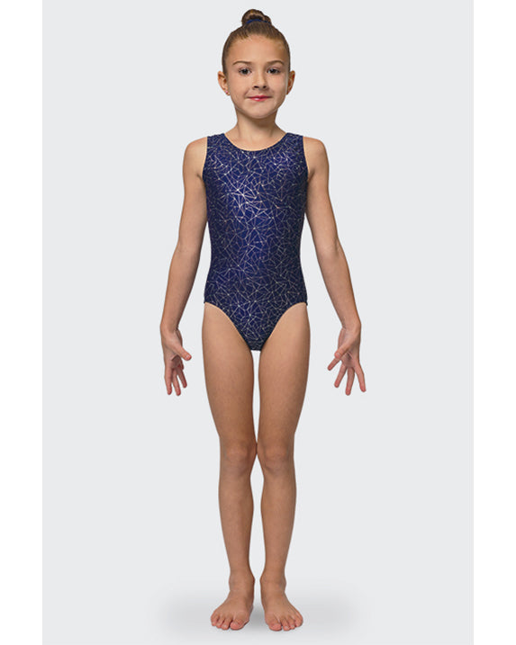 Mondor Abstract Print Gymnastic Tank Leotard - 7822C - Sky Chart Print Girls