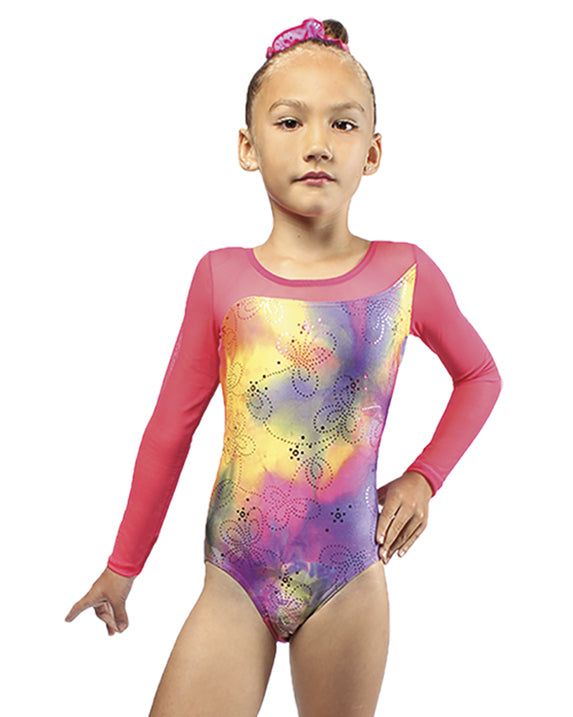 Mondor Combination Print Gymnastic Long Sleeve Leotard - 27815C - Neon Pop Print Girls