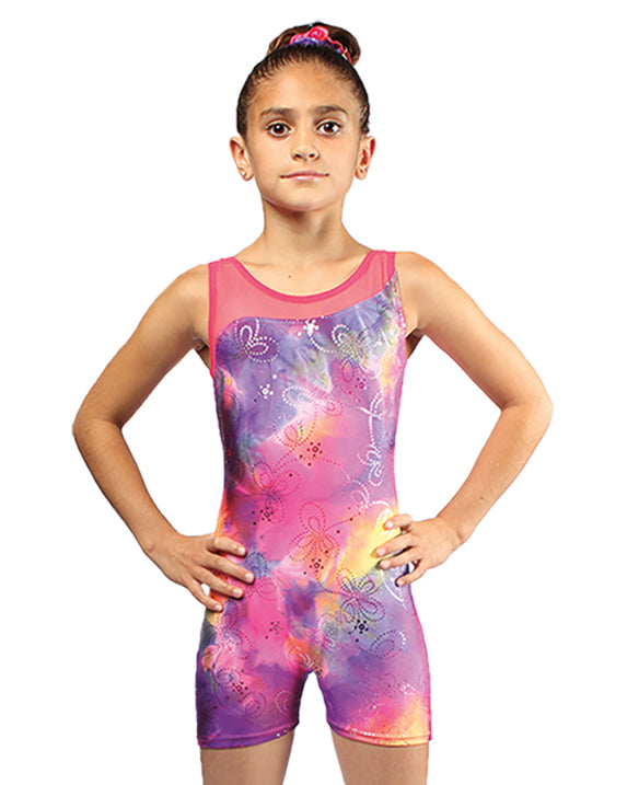 Mondor Combination Print Gymnastic Tank Biketard - 27813C - Neon Pop Print Girls