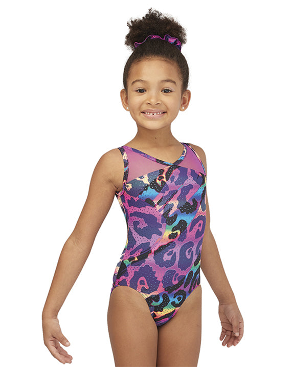 Mondor Combination Print Mesh Gymnastic Tank Leotard - 27817C - Multi Leopard Print Girls