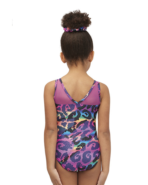 Mondor Combination Print Mesh Gymnastic Tank Leotard - 27817C - Multi Leopard Print Girls