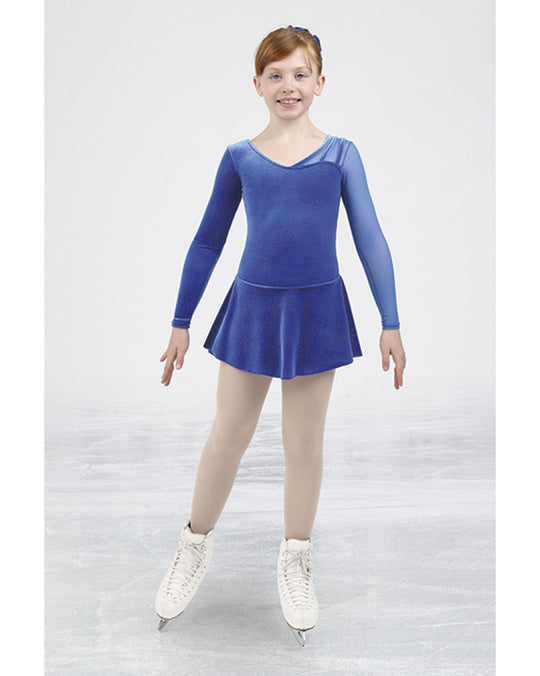 Mondor Fantasy On Ice Long Sleeve Glitter Velvet Skating Dress - 12942C Girls - Royal Glitter