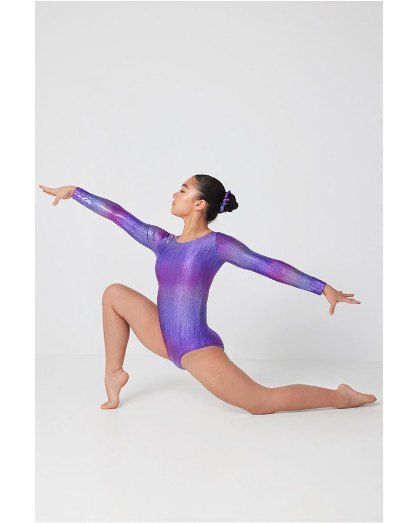 Mondor Metalic Print Gymnastic Long Sleeve Leotard - 7818C Girls