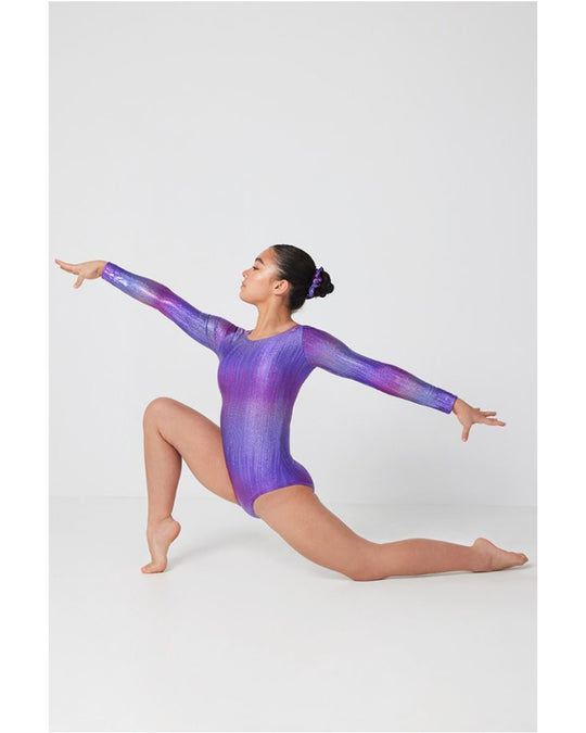 Mondor Metalic Print Gymnastic Long Sleeve Leotard - 7818C Girls