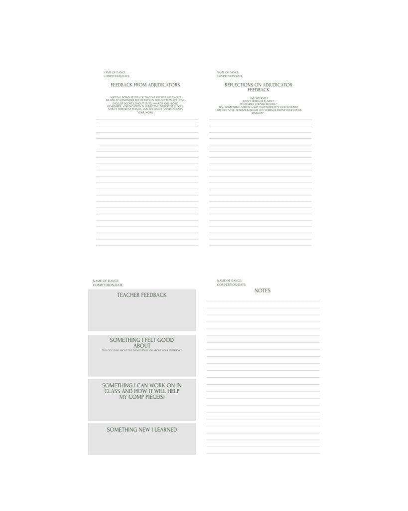 Notebooks For Dancers Comp Goals Notebook